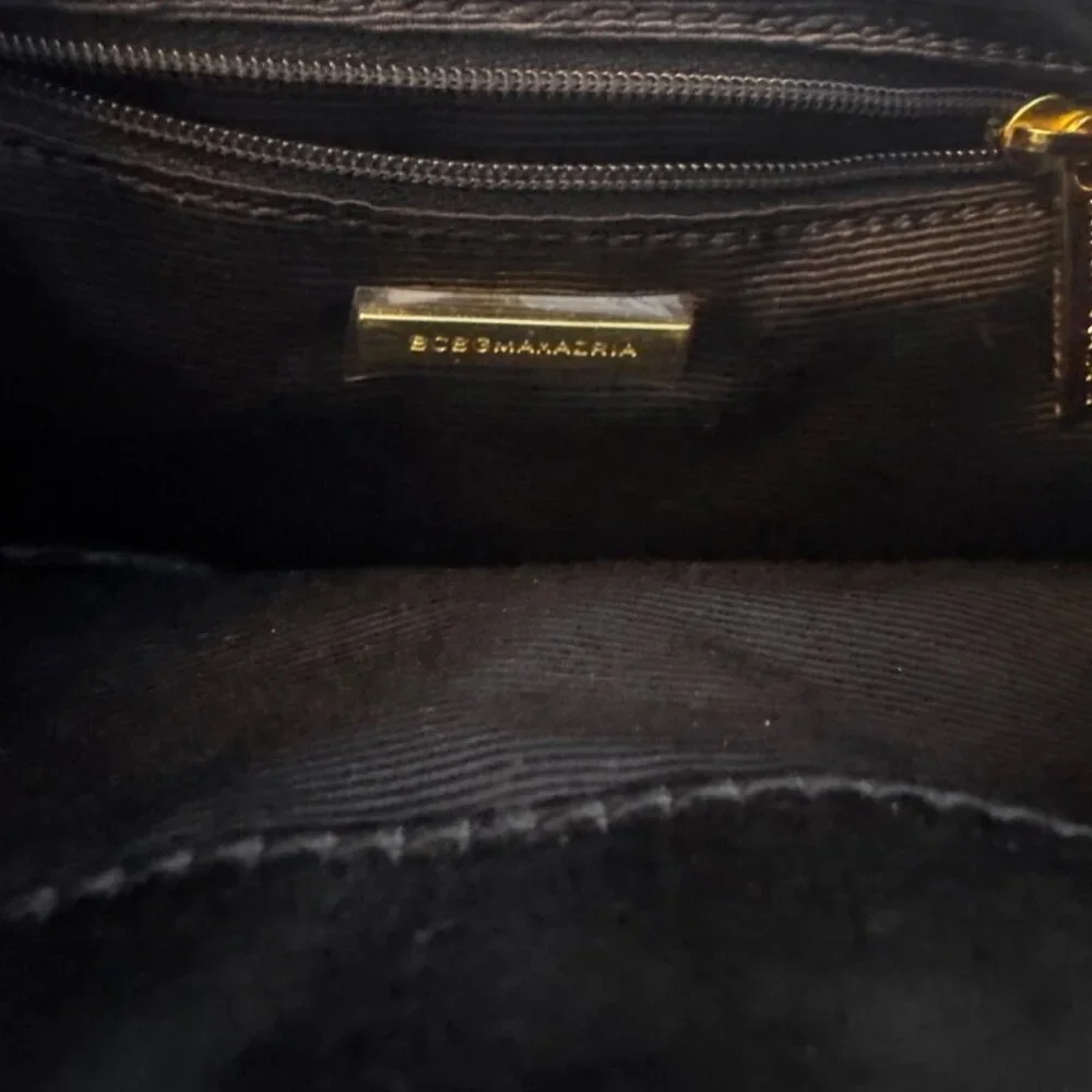 BCBGMAXAZRIA Black Satin Wristlet Purse With Gold Hardware & Snap Closure
